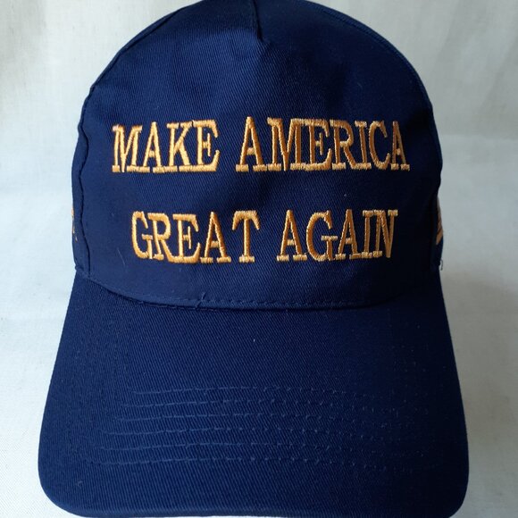 New MAGA - 45-47 - Flag - Trump - Blue with Gold Baseball Cap - Adjustable Fit - Picture 2 of 10